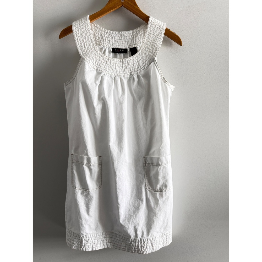 White‎ Denim Shift Dress Sleeveless Pocket Mini Casual Coastal Resort